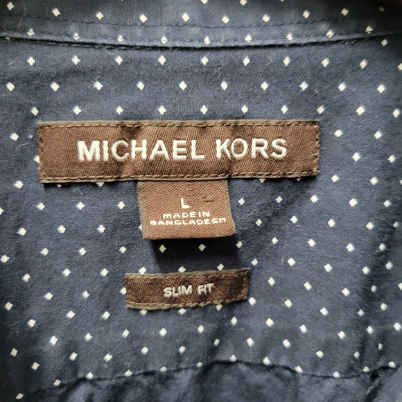 Michael Kors Slim-Fit Navy Polka-dot Button-Up Cotton Shirt Size Large Men's - Picture 7 of 9